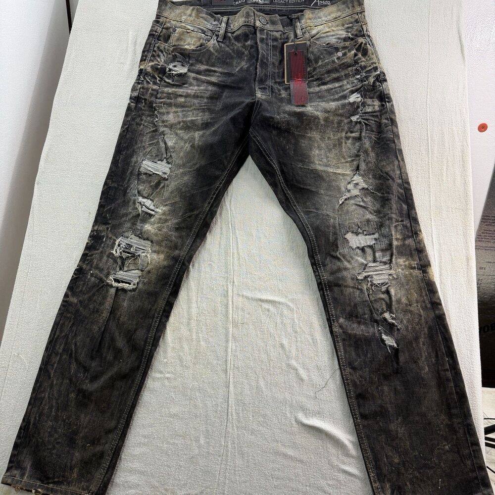 Jordan Craig Legacy Edition Aaron Distressed Denim Jeans Men 38x32 Black NWT